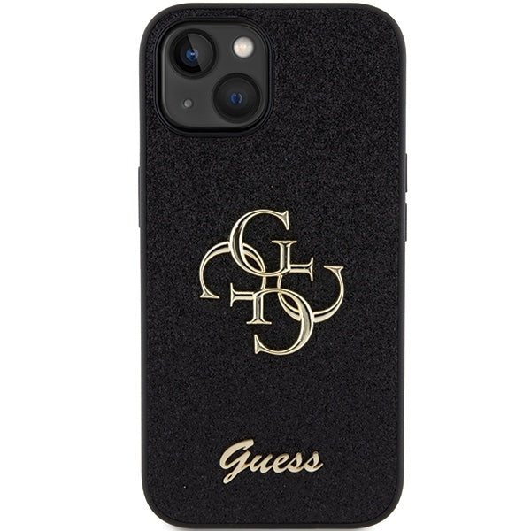 Guess iPhone 15 Plus Glitter Script Big 4G Σκληρή Θήκη με Πλαίσιο Σιλικόνης - Black - GUHCP15MHG4SGK