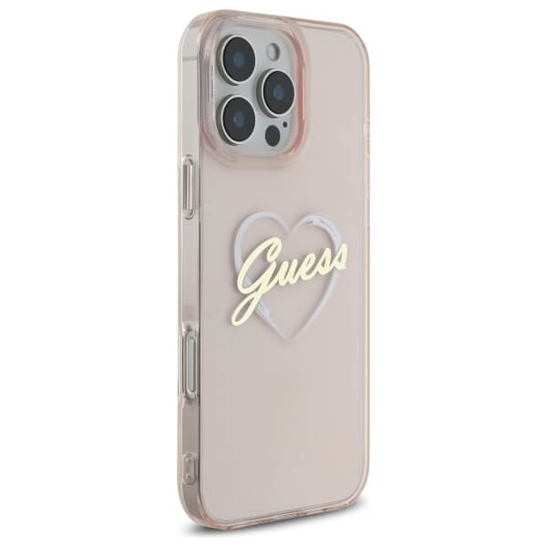 Guess iPhone 16 Pro - IML Heart - Σκληρή Θήκη με Πλαίσιο Σιλικόνης - Pink - GUHCP16LHCHGSPP