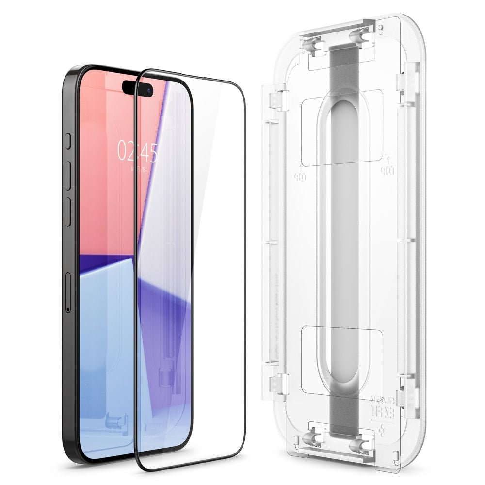 Spigen iPhone 15 Pro Glas.TR EZ Fit FC 0.3mm 2.5D 9H Case Friendly Full Screen Tempered Glass Αντιχαρακτικό Γυαλί Οθόνης - 2 Τεμάχια - Black