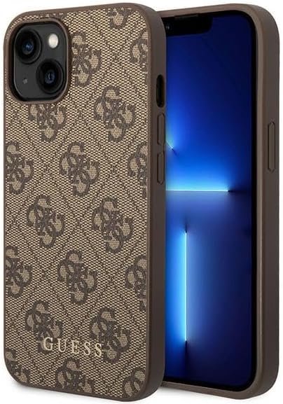 Guess iPhone 15 Plus - 4G Metal Gold Logo Σκληρή Θήκη με Επένδυση Συνθετικού Δέρματος - Brown - GUHCP15MG4GFBR