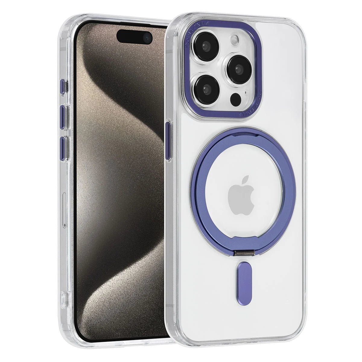 Tuniq iPhone 15 Pro - Σκληρή MagSafe Θήκη με Περιστρεφόμενο Δαχτυλίδι Συγκράτησης - Διάφανη / Μοβ