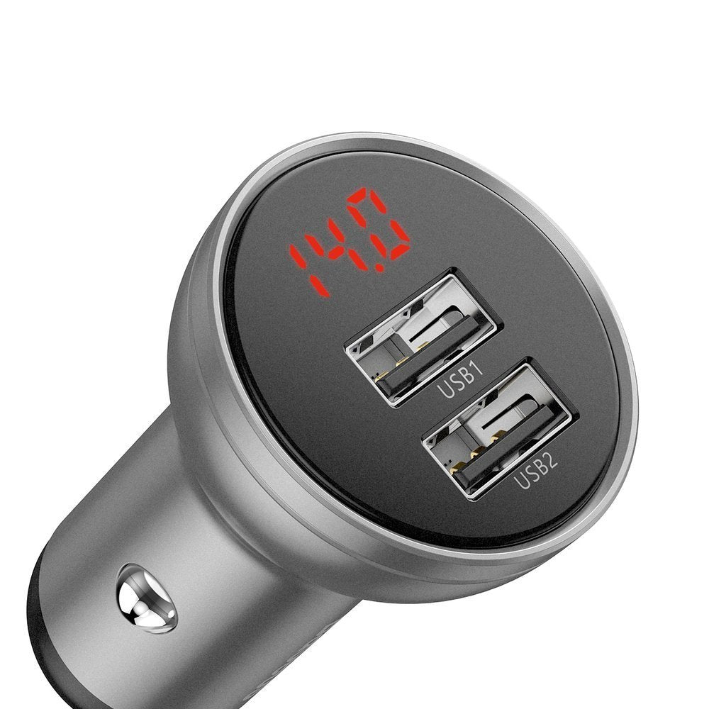 Baseus Digital Display Φορτιστής Αυτοκινήτου 4.8A με Δύο Θύρες USB - Silver - CCBX - 0S
