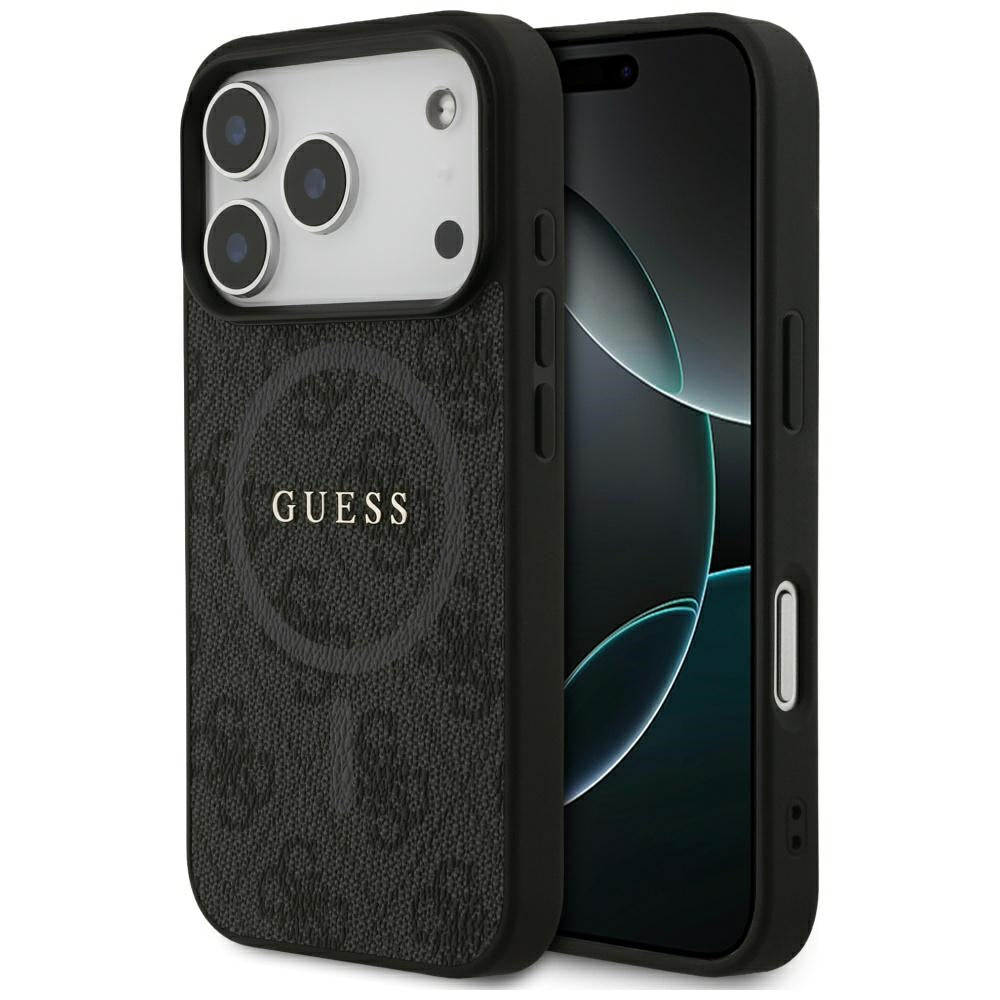 Guess iPhone 17 Pro - 4G Ring Classic Logo MagSafe - Σκληρή Θήκη με Πλαίσιο Σιλικόνης και Επένδυση Συνθετικού Δέρματος - Black - GUHMP17LG4GFRK