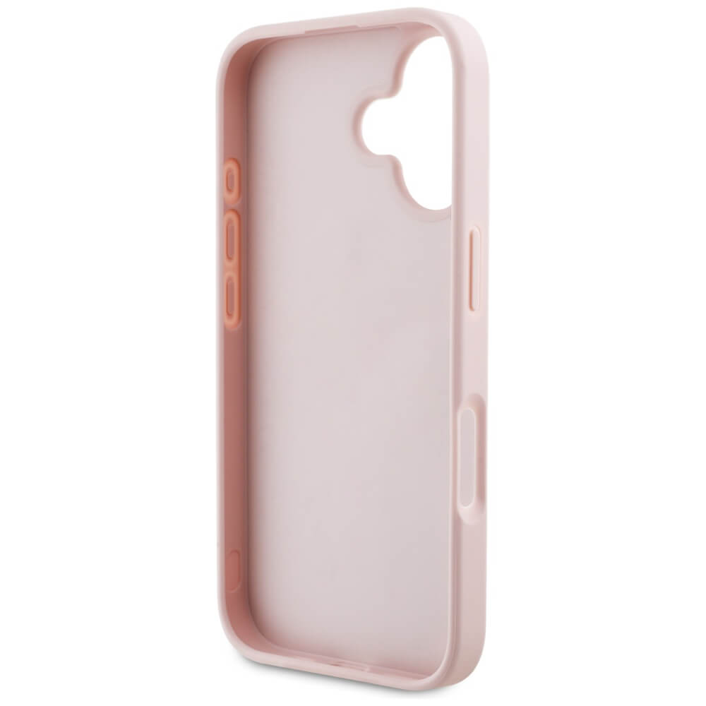 Guess iPhone 16 - Grained Roses Big 4G Logo - Σκληρή Θήκη με Επένδυση από Οικολογικό Δέρμα - Pink - GUHCP16SPGROP4MP