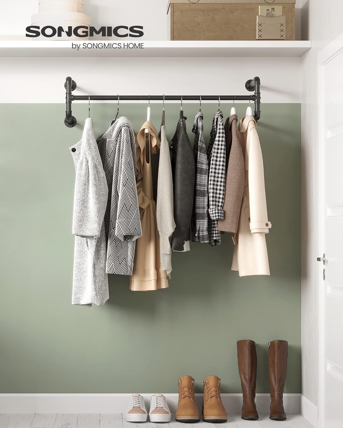 Songmics Σετ με 2 Επιτοίχιες Μεταλλικές Ράγες Ρούχων - 112 x 30 x 29.3 cm - Black - HSR64BK - 02