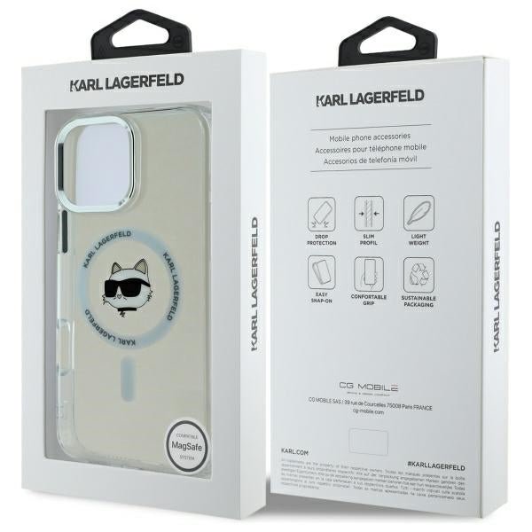 Karl Lagerfeld iPhone 16 Pro Max - IML Metal Choupette Head - MagSafe Σκληρή Θήκη με Πλαίσιο Σιλικόνης - White - KLHMP16SHLSCHH