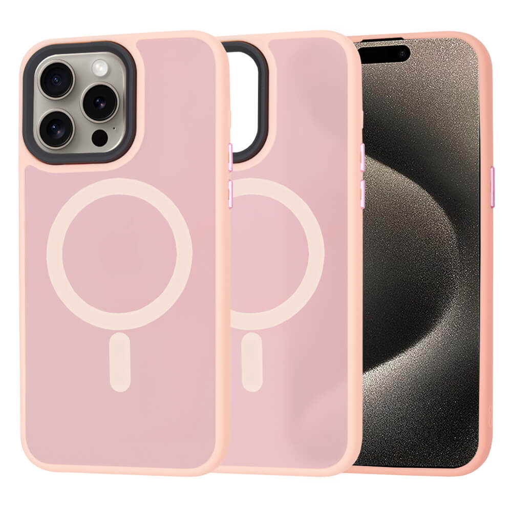 Techsuit iPhone 15 Pro Max - HaloFrost MagSafe - Σκληρή Θήκη με Πλαίσιο Σιλικόνης - Pink