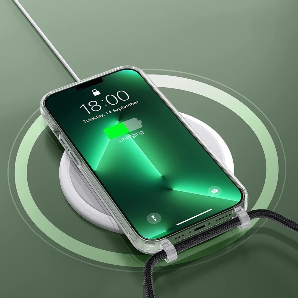 Tech - Protect iPhone 15 Pro Max Flexair Chain MagSafe Σκληρή Θήκη με Πλαίσιο Σιλικόνης και 2 Λουράκια - Διάφανη - Black / Beige