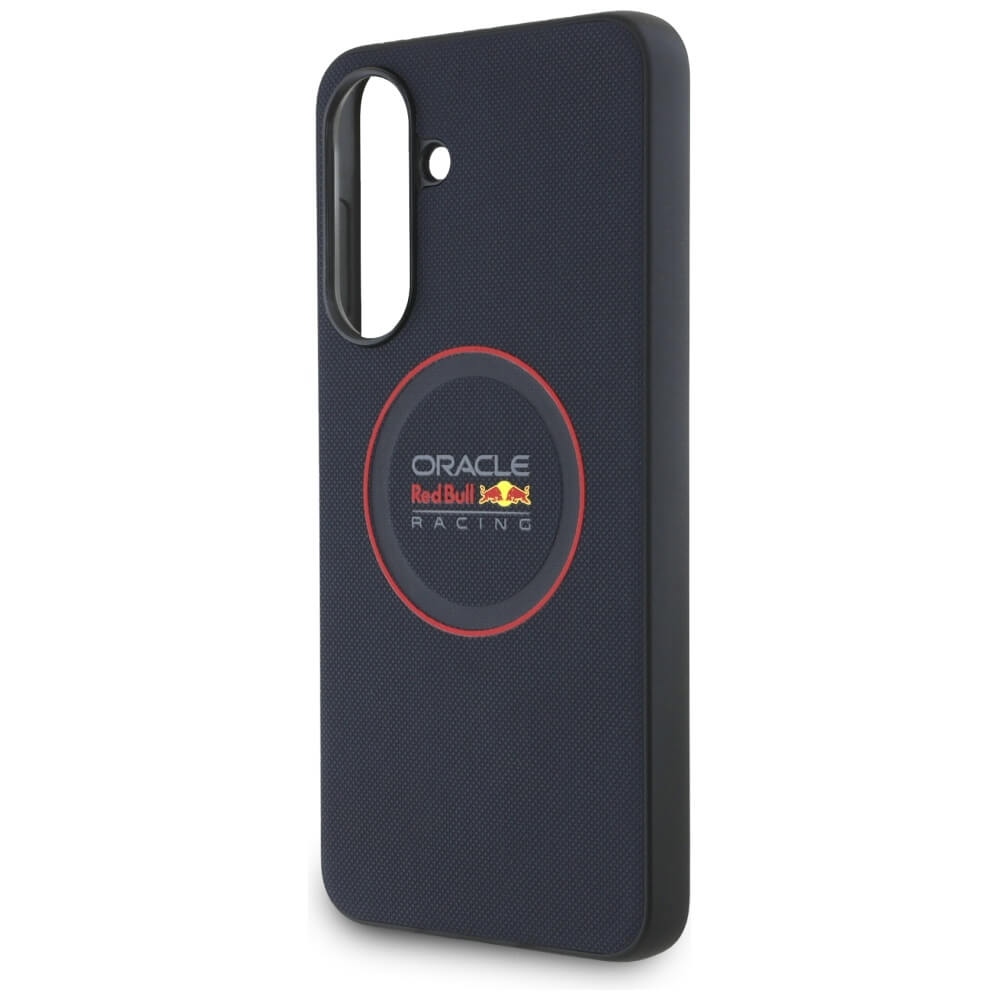 Red Bull Samsung Galaxy A36 5G - Meshed Red Ring - Σκληρή Θήκη με Επένδυση Συνθετικού Δέρματος και Πλαίσιο Σιλικόνης - Navy Blue - RBHCSA3624PUILVR