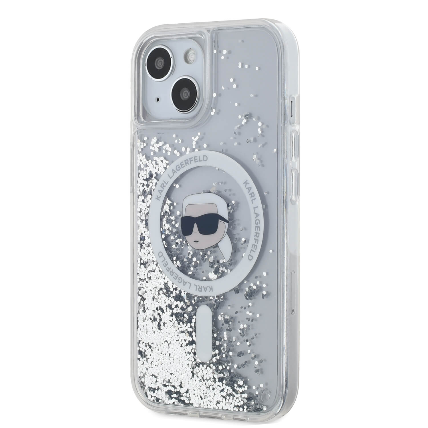 Karl Lagerfeld iPhone 15 / 14 / 13 - Liquid Glitter Karl Head MagSafe - Σκληρή Θήκη με Πλαίσιο Σιλικόνης - Διάφανη - KLHMP15SLGKISGH