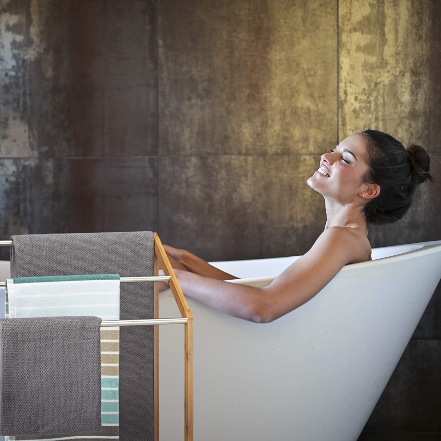 Relaxdays Κρεμάστρα για Πετσέτες από Μπαμπού - Natural - 4052025202910