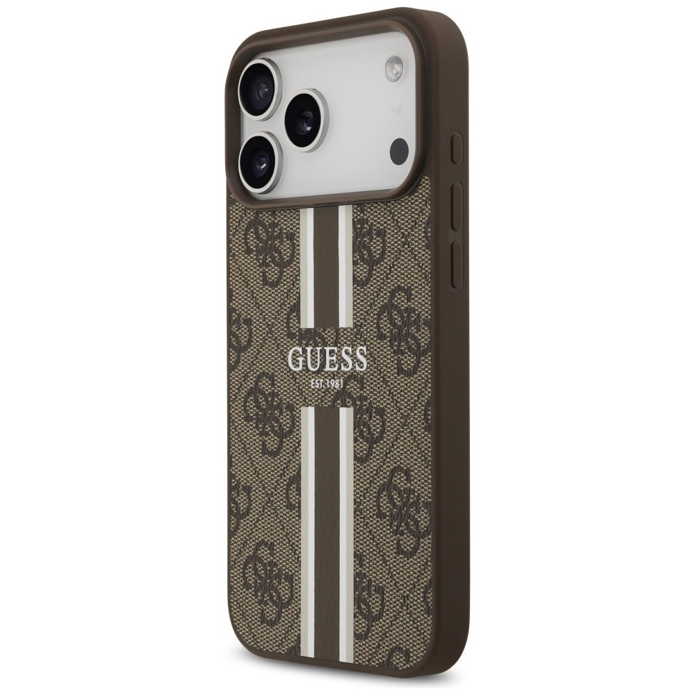 Guess iPhone 17 Pro Max - 4G Printed Stripes MagSafe - Θήκη με Επένδυση Συνθετικού Δέρματος - Brown - GUHMP17XP4RPSW