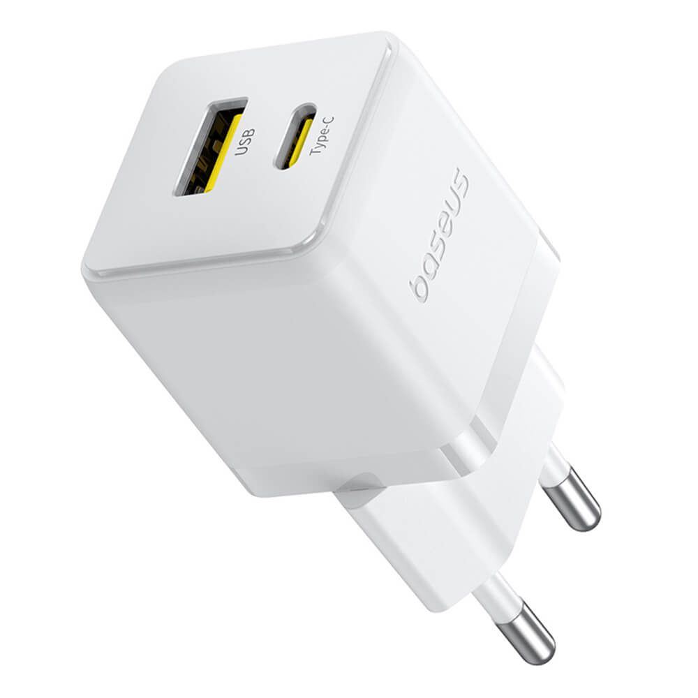 Baseus Palm Οικιακός Φορτιστής Γρήγορης Φόρτισης 30W με 1 Θύρα Type - C και 1 Θύρα USB και Καλώδιο Type - C to Type - C - Moon White