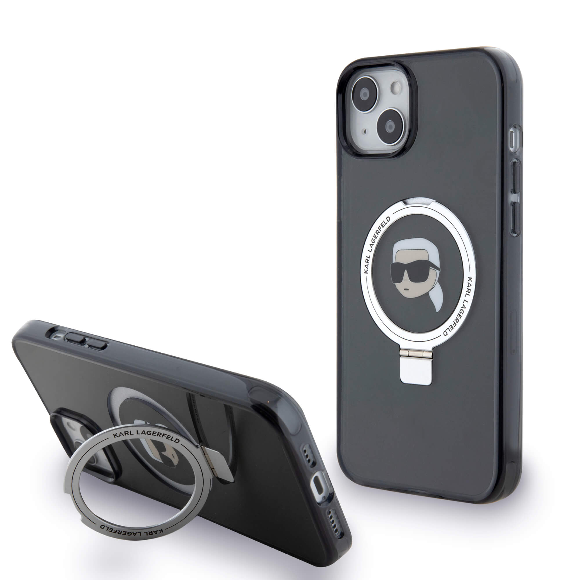 Karl Lagerfeld iPhone 15 Plus / 14 Plus Ring Stand Karl Head MagSafe Σκληρή Θήκη με Πλαίσιο Σιλικόνης και MagSafe - Black - KLHMP15MHMRSKHK