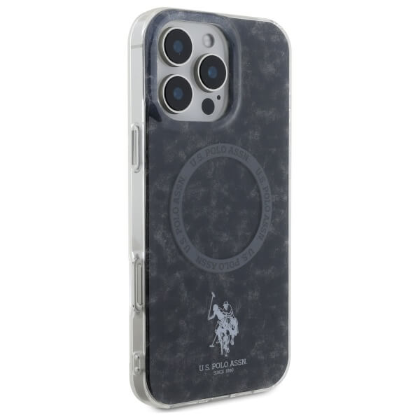 US Polo iPhone 16 Pro - IML Ring - MagSafe Σκληρή Θήκη με Πλαίσιο Σιλικόνης - Black - USHMP16LHOCLDPK