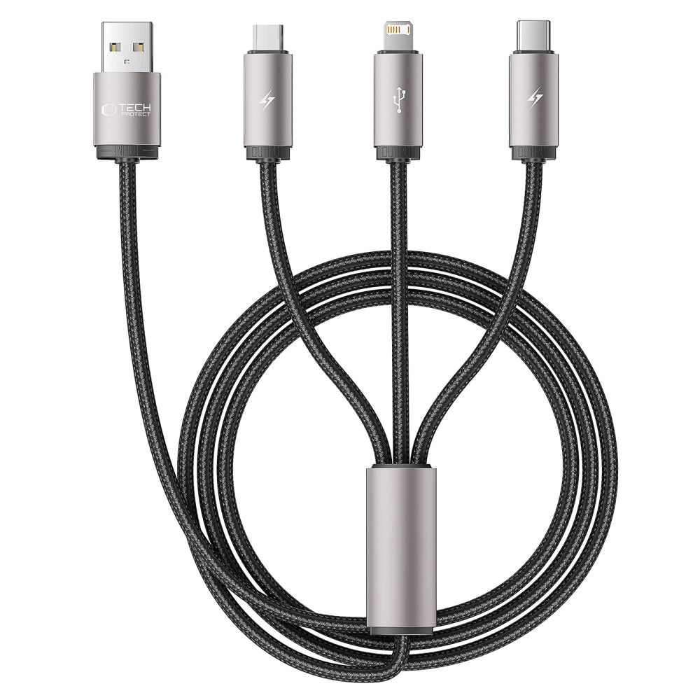 Tech - Protect UltraBoost 3in1 Καλώδιο Δεδομένων και Φόρτισης USB to Lightning / Type - C / Micro USB 3.5A - 1m - Grey