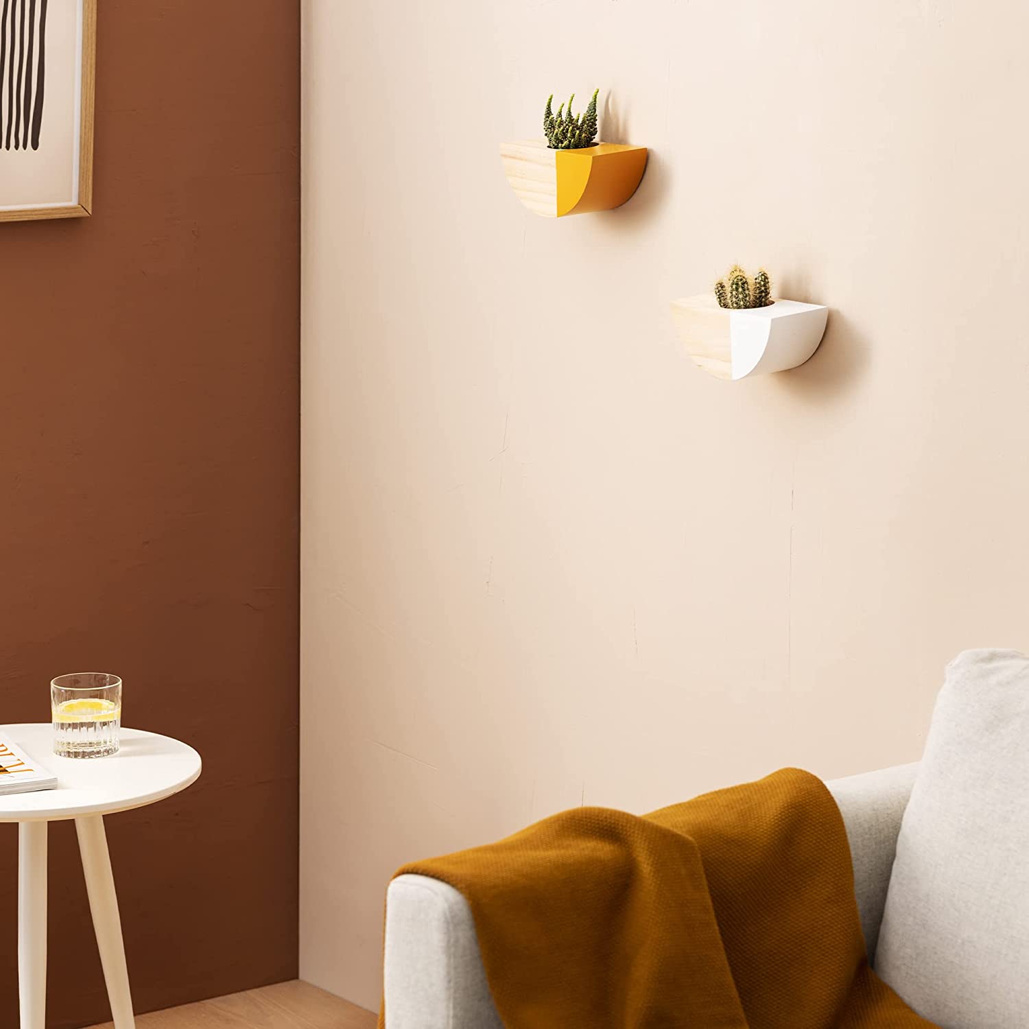 Navaris Σετ με 2 Επιτοίχιες Ξύλινες Γλάστρες - Light Brown - White / Orange - 56136.01