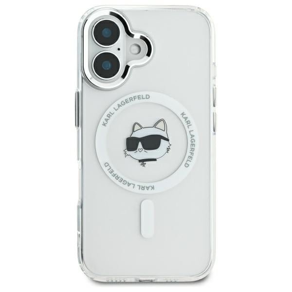Karl Lagerfeld iPhone 16 - IML Metal Choupette Head - MagSafe Σκληρή Θήκη με Πλαίσιο Σιλικόνης - White - KLHMP16SHLSCHH