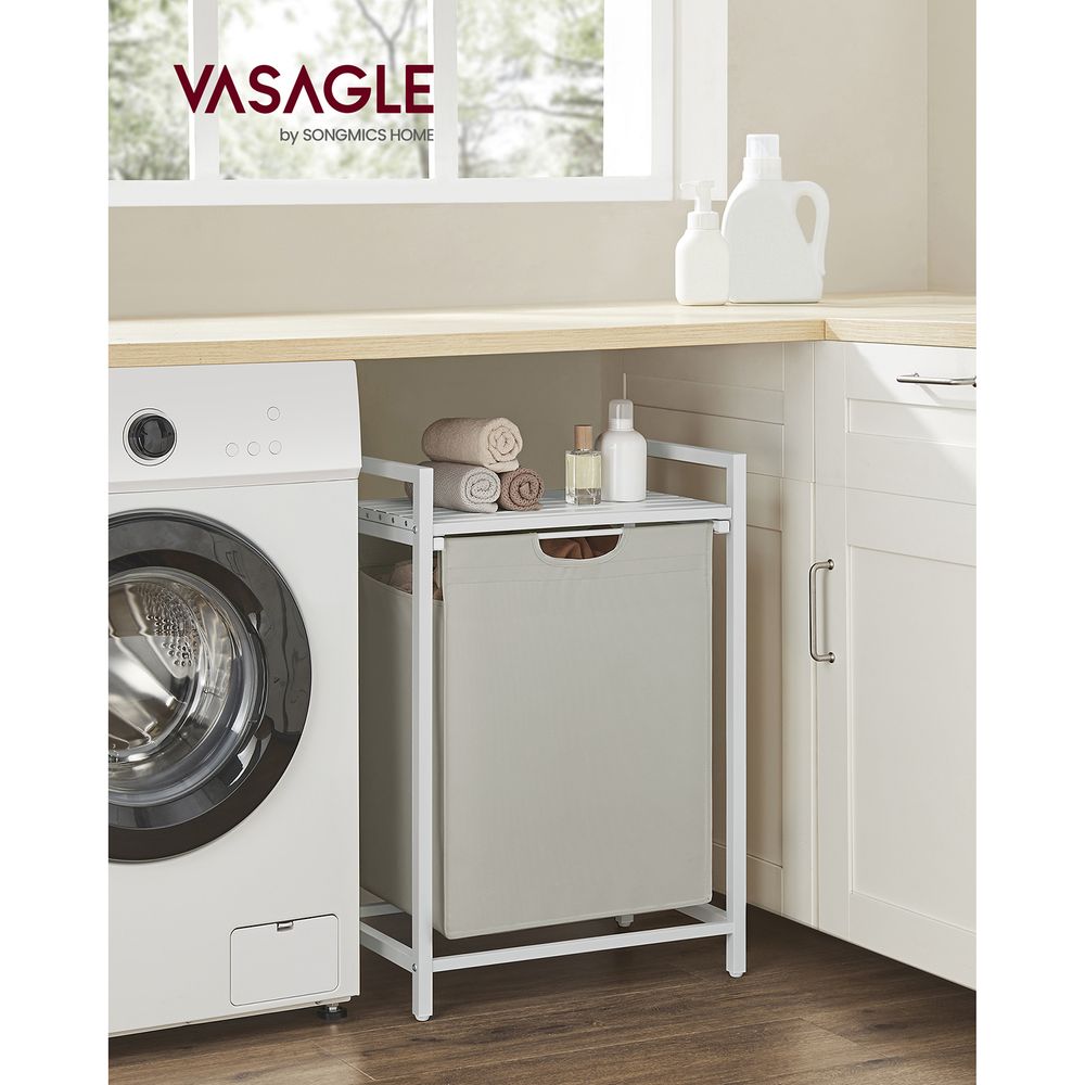 Vasagle Καλάθι Απλύτων με Ράφι - 65L - White - BLH101W01