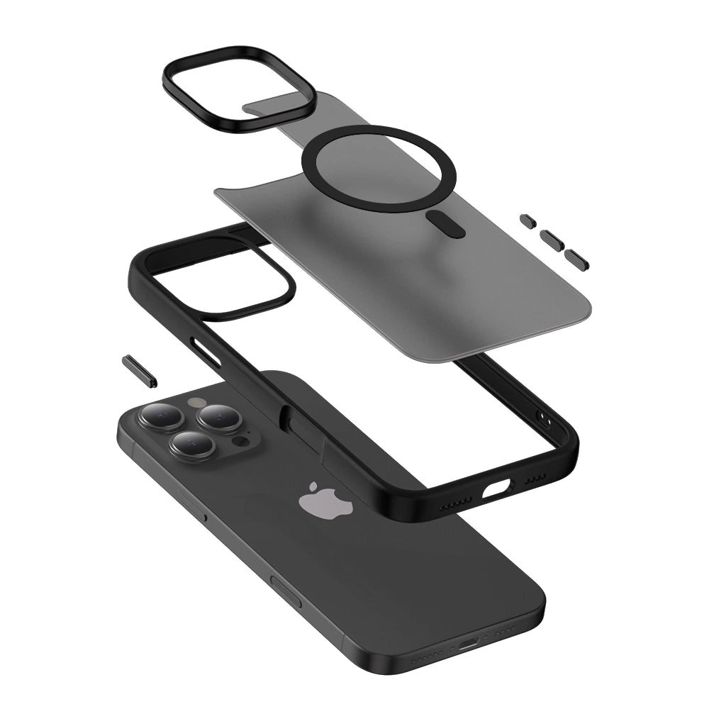 Crong iPhone 16 Hybrid Frost Mag - Σκληρή Θήκη με Πλαίσιο Σιλικόνης και MagSafe - Black