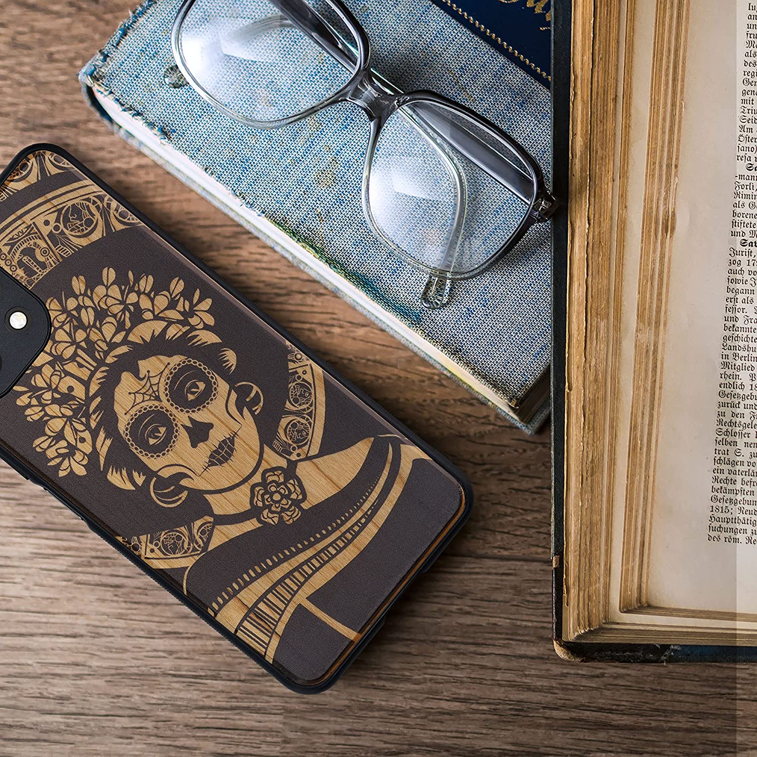 KW Xiaomi Mi 11 Lite / Mi 11 Lite 5G Θήκη από Φυσικό Ξύλο - Design La Catrina - Light Brown / Black - 55939.01