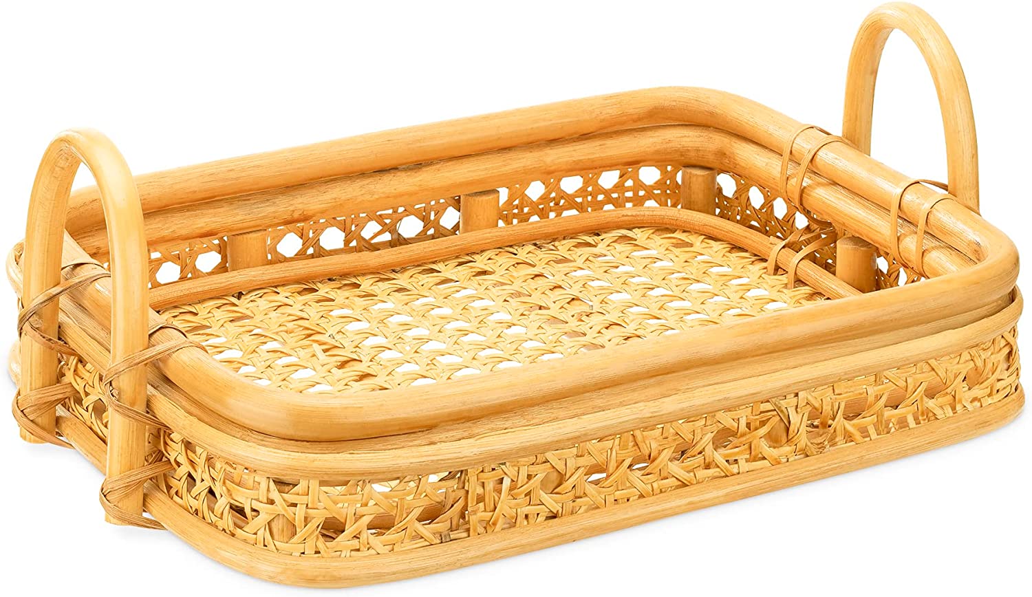 Navaris Rattan Δίσκος Σερβιρίσματος - 39 x 26 x 12 cm - Light Brown / Natural - 56510.01