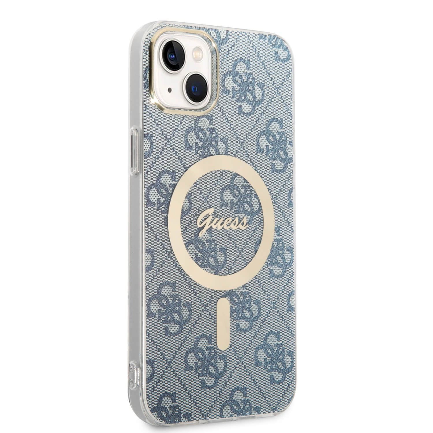 Guess iPhone 15 Plus / 14 Plus - Bundle Pack - Σετ Σκληρή Θήκη με Πλαίσιο Σιλικόνης και Ασύρματος Φορτιστής MagSafe - Design 4G Print MagSafe - Blue - GUBPP14MH4EACSB