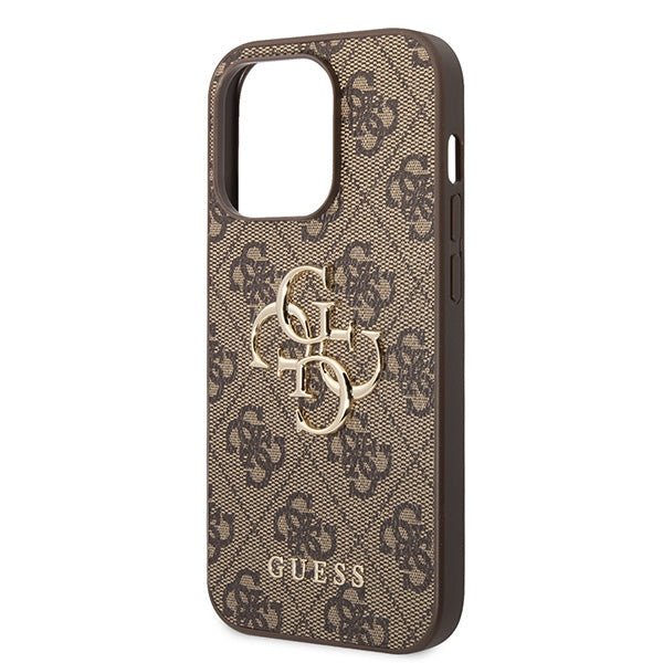 Guess iPhone 15 Pro - 4G Big Metal Logo Θήκη με Επένδυση Συνθετικού Δέρματος - Brown - GUHCP15L4GMGBR