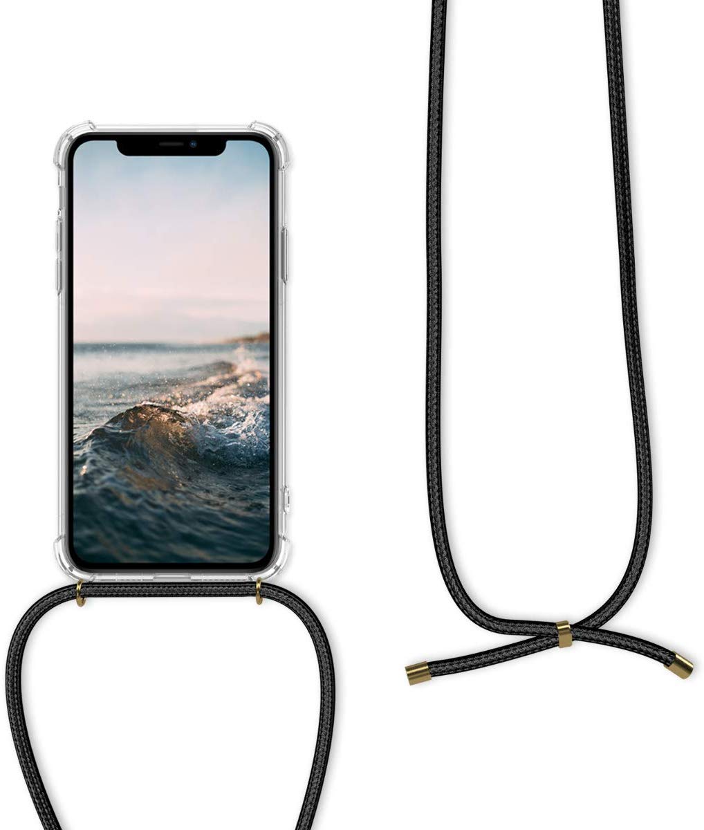 KW iPhone 11 Θήκη Σιλικόνης TPU με Λουράκι - Διάφανη / Black - 49740.01