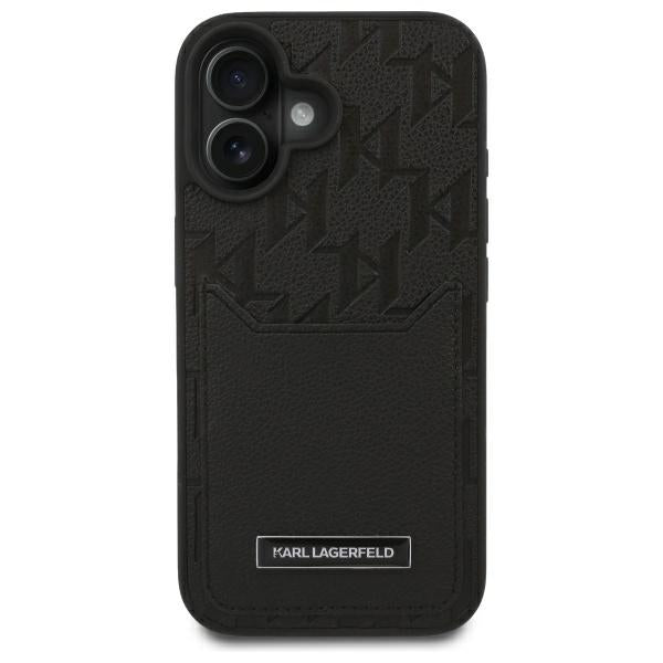 Karl Lagerfeld iPhone 16 Cardslots Monogram Σκληρή Θήκη με Επένδυση Συνθετικού Δέρματος και Υποδοχή για Κάρτα - Black - KLHCP16SPGKHPRPK