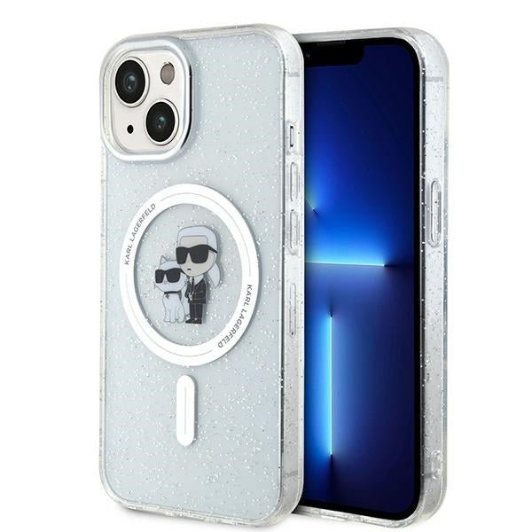Karl Lagerfeld iPhone 15 - Karl and Choupette Glitter Magsafe Σκληρή Θήκη με Πλαίσιο Σιλικόνης και MagSafe - Διάφανη - KLHMP15SHGKCNOT