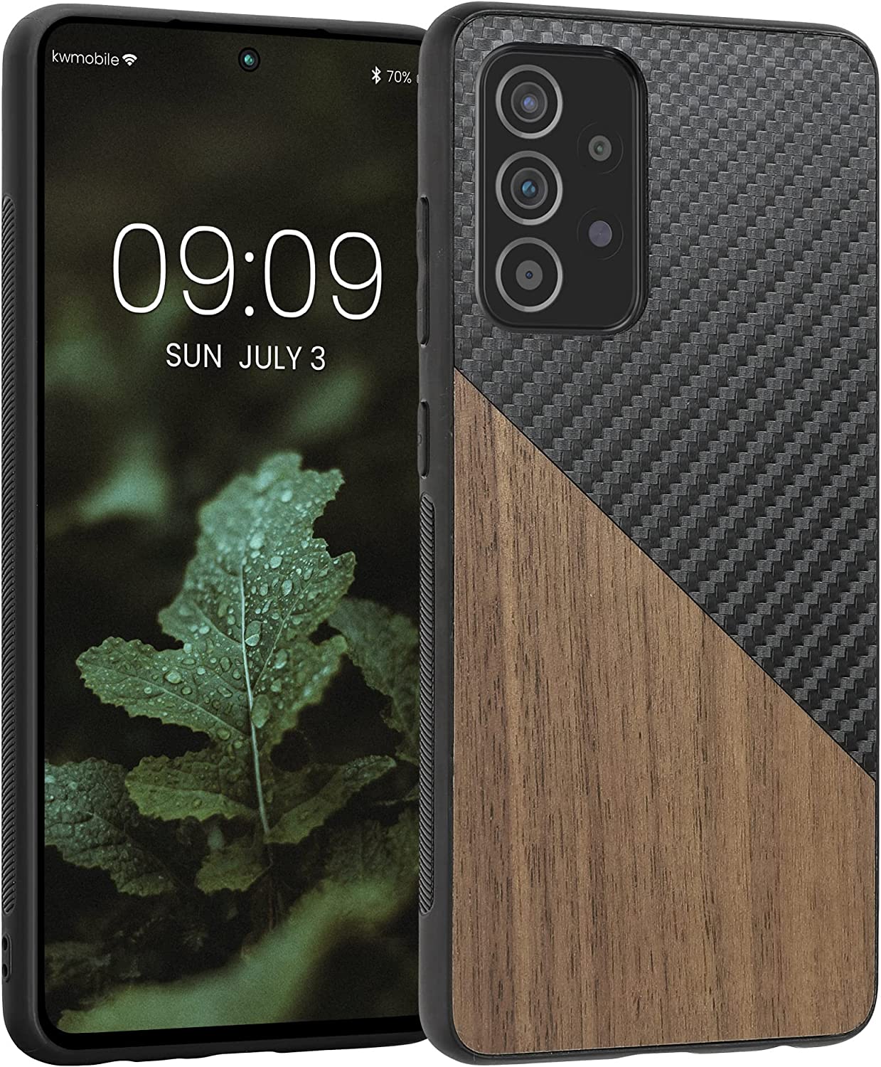 KW Samsung Galaxy A52 / A52 5G / A52s 5G Θήκη από Φυσικό Ξύλο και Carbon - Dark Brown / Black - 58667.01