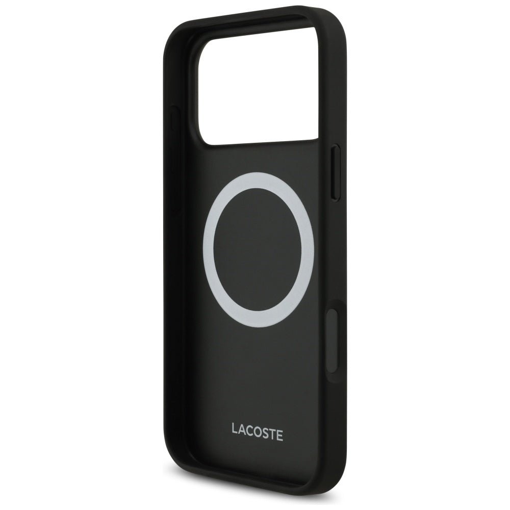 Lacoste iPhone 17 Pro Max - Nomograme Gold Logo MagSafe - Σκληρή Θήκη με Πλαίσιο Σιλικόνης και Επένδυση Οικολογικού Δέρματος - Black