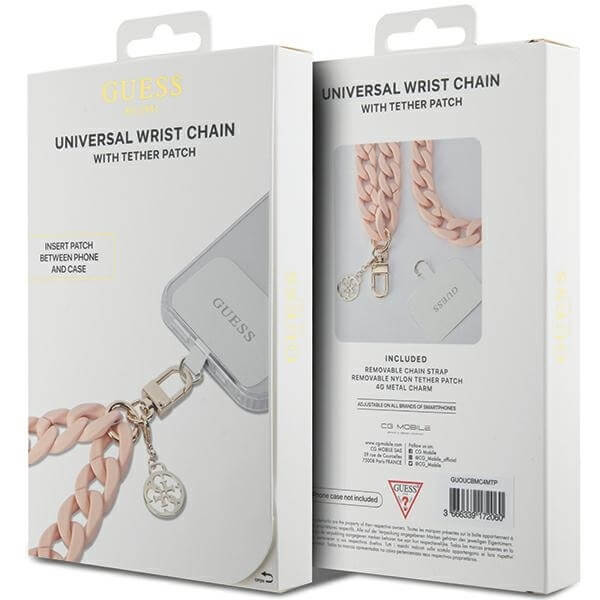 Guess Universal Big Hand Strap - Acrylic 4G Charm - Αλυσίδα Καρπού για Θήκη Κινητού - Gold / Pink - GUOUCBMC4MP