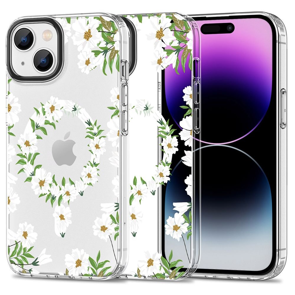 Tech - Protect iPhone 15 MagMood Σκληρή Θήκη με Πλαίσιο Σιλικόνης και MagSafe - White Daisy