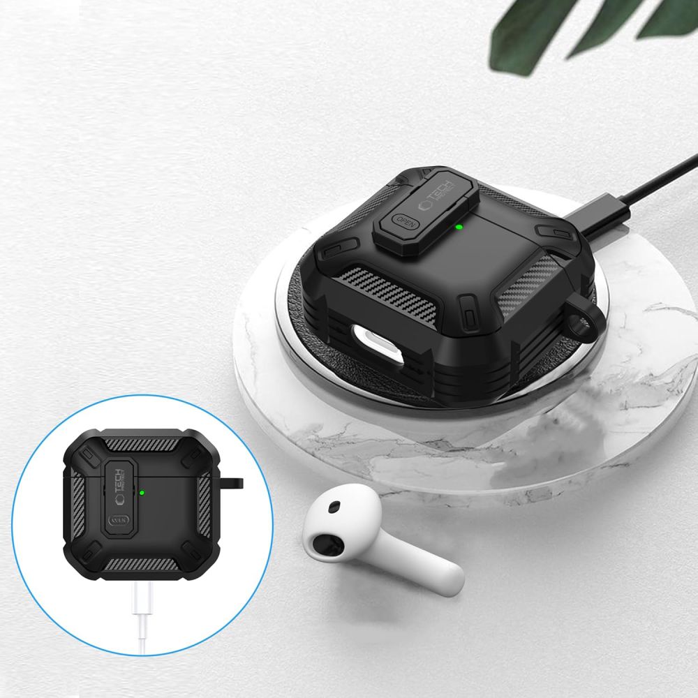 Tech - Protect AirPods 4 - Θήκη από Σκληρό Πλαστικό και Σιλικόνη - Carbonox - Black