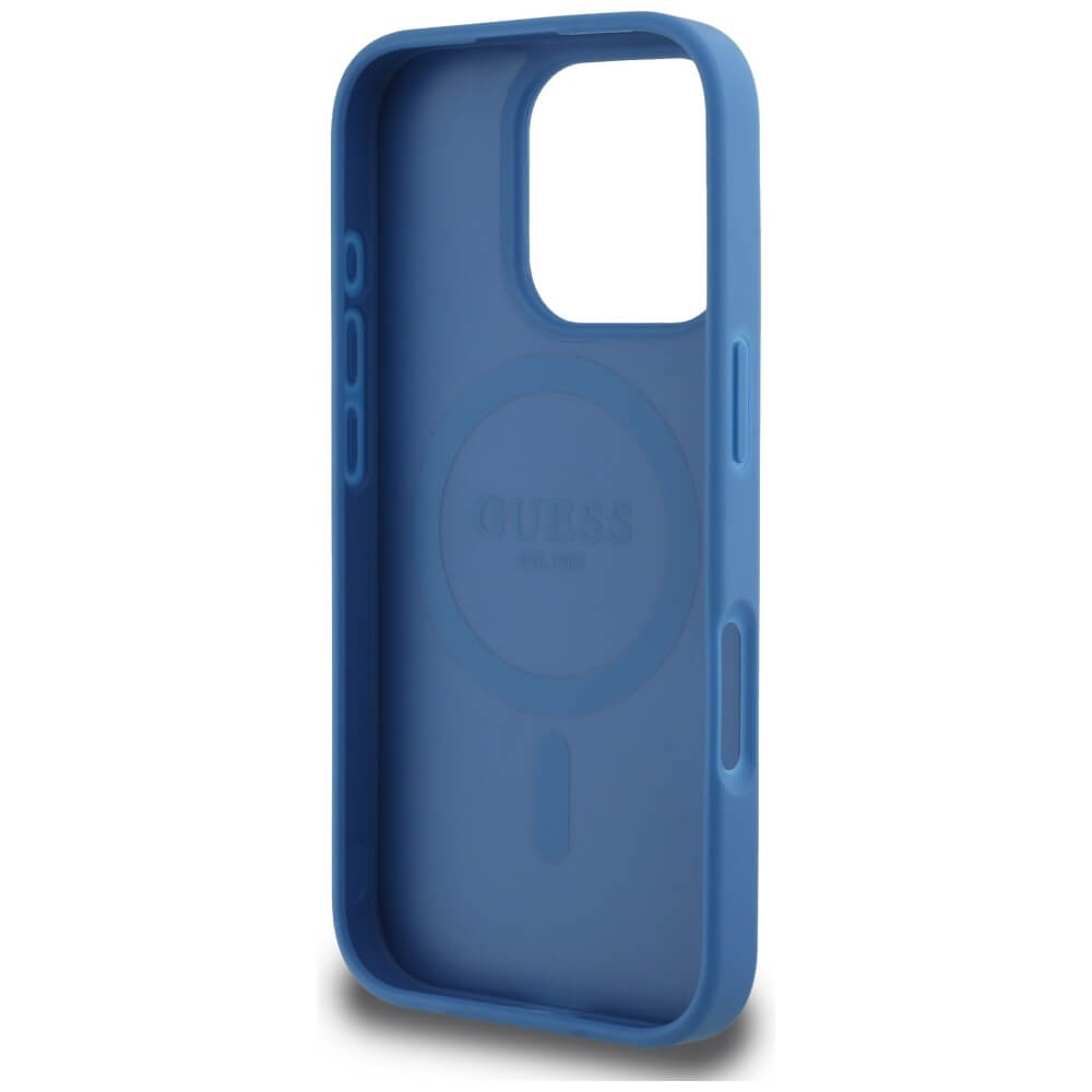 Guess iPhone 16 Pro - 4G Circle Classic Logo - MagSafe Θήκη με Επένδυση Συνθετικού Δέρματος - Blue - GUHMP16LP4PGRSGB
