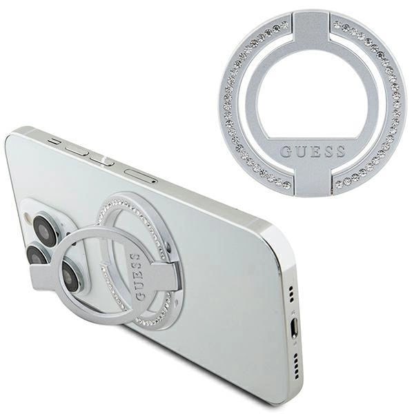 Guess MagSafe Rhinestone Ring Holder - Δαχτυλίδι Συγκράτησης Κινητού - Βάση Στήριξης - Silver - GUE002940 - 0
