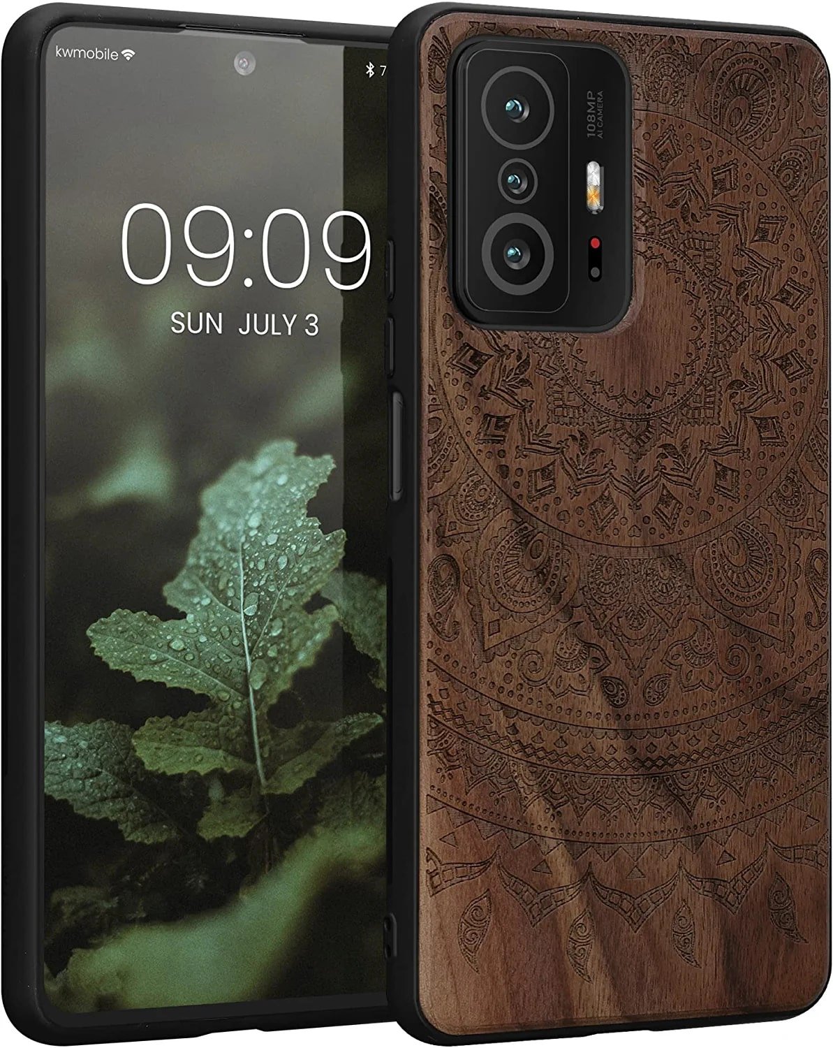 KW Xiaomi 11T / 11T Pro Θήκη από Φυσικό Ξύλο - Design Indian Sun - Dark Brown - 56795.07