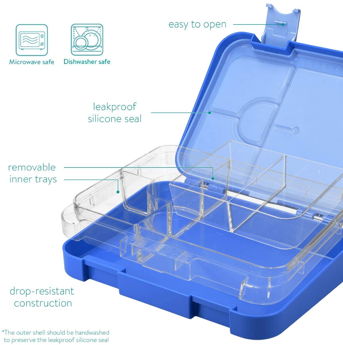 Navaris Bento Box for Kids Δοχείο Αποθήκευσης Τροφής για Παιδιά BPA Free - Blue - 49877.01.17