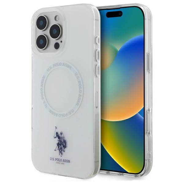 US Polo iPhone 16 Pro - IML Ring - MagSafe Σκληρή Θήκη με Πλαίσιο Σιλικόνης - White - USHMP16LHOCLDPW