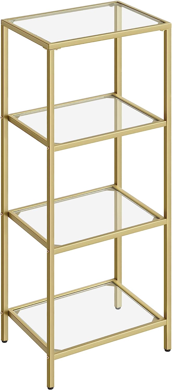 Vasagle Ραφιέρα από Γυαλί με 4 Ράφια - 40 x 30 x 95 cm - Gold - LGT28G