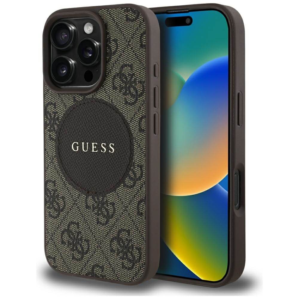 Guess iPhone 16 Pro Max - 4G Circle Classic Logo - MagSafe Θήκη με Επένδυση Συνθετικού Δέρματος - Brown - GUHMP16XP4PGRSGW