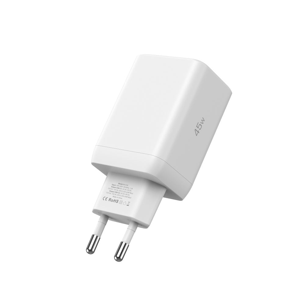 Tech - Protect NC45W Οικιακός Φορτιστής Γρήγορης Φόρτισης με 2 Θύρες Type - C και Καλώδιο USB - C σε USB - C - White