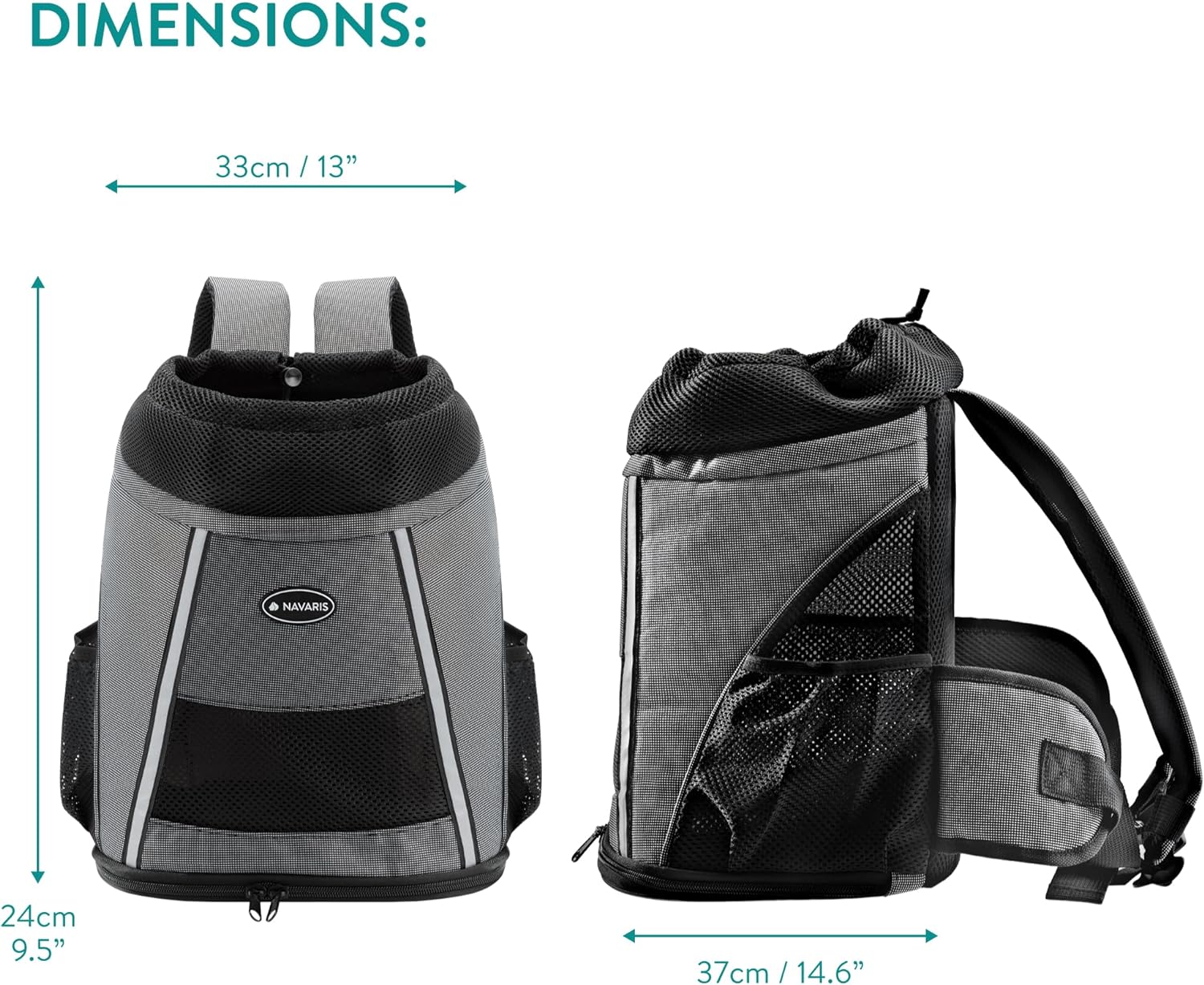 Navaris Σακίδιο Μεταφοράς για Κατοικίδια Ζώα - 37 x 33 x 24 cm - Grey - 61849.22