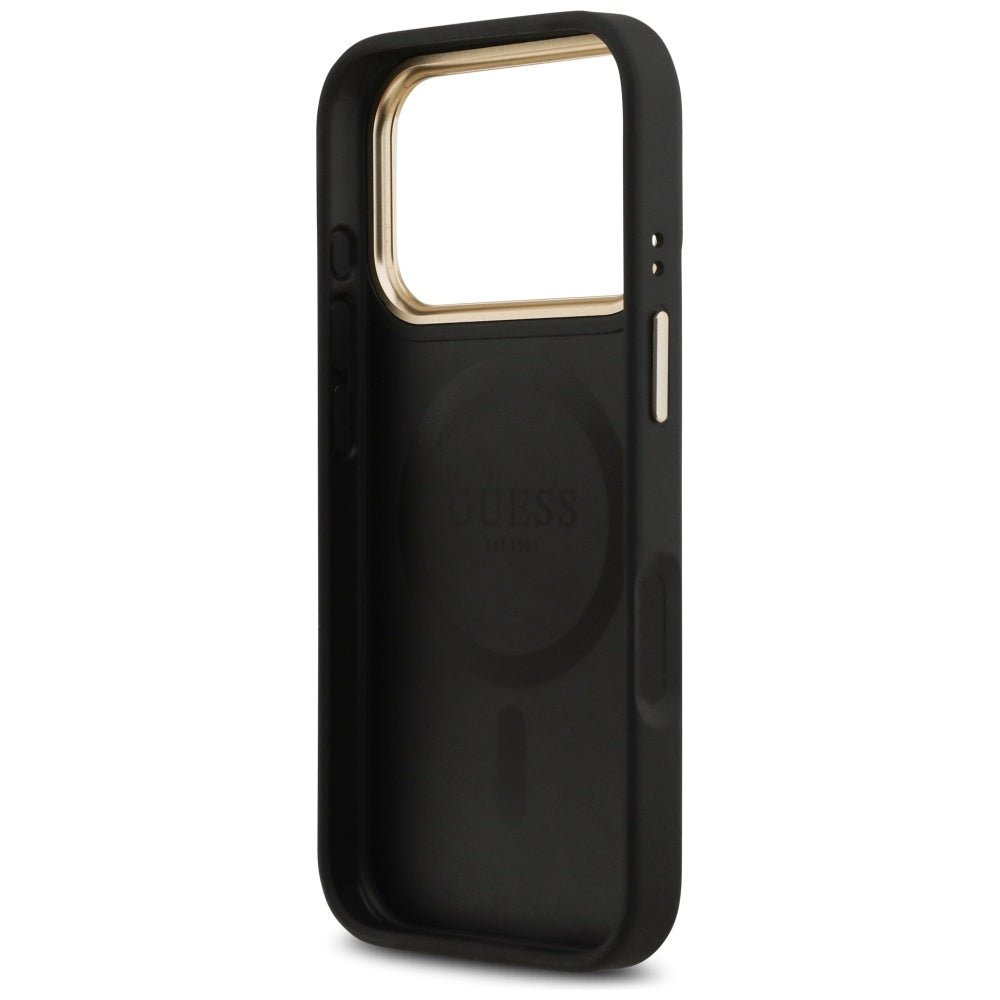 Guess iPhone 17 Pro - Peony Hot Stamp MagSafe - Σκληρή Θήκη με Επένδυση Συνθετικού Δέρματος - Black - GUHMP17LPSAMSECK