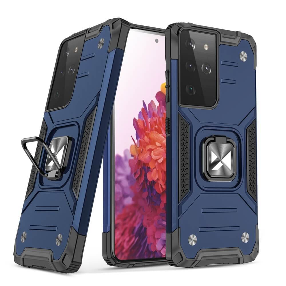 Wozinsky Samsung Galaxy S22 Ultra Ring Armor Σκληρή Θήκη με Πλαίσιο Σιλικόνης και Δαχτυλίδι Συγκράτησης - Blue