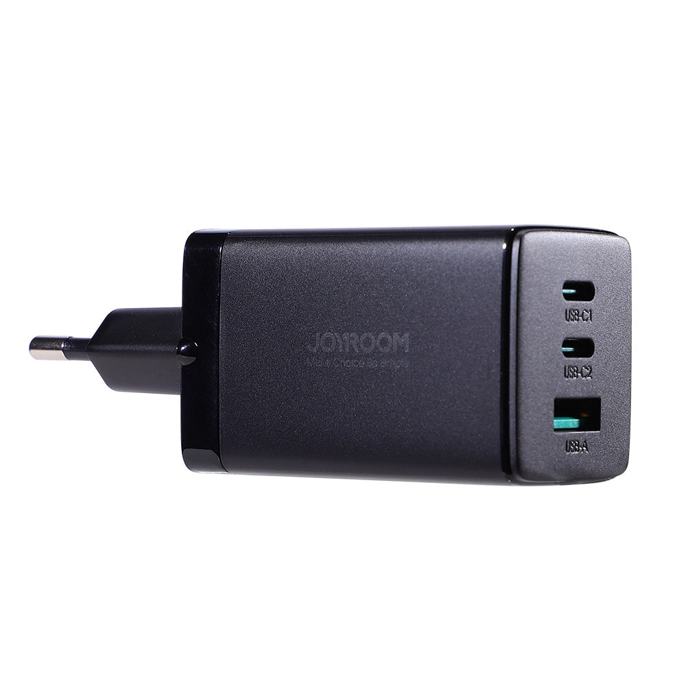 JOYROOM JR - TCG01 GAN 65W Οικιακός Φορτιστής Γρήγορης Φόρτισης με 2 Θύρες Type - C και 1 Θύρα USB και Καλώδιο Type - C to Type - C 100W - Black