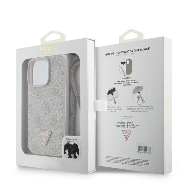 Guess iPhone 16 Pro Max - Leather Metal Logo Strass Crossbody - Θήκη με Επένδυση Συνθετικού Δέρματος και Λουράκι - Pink - GUHCP16XP4TDSCPP