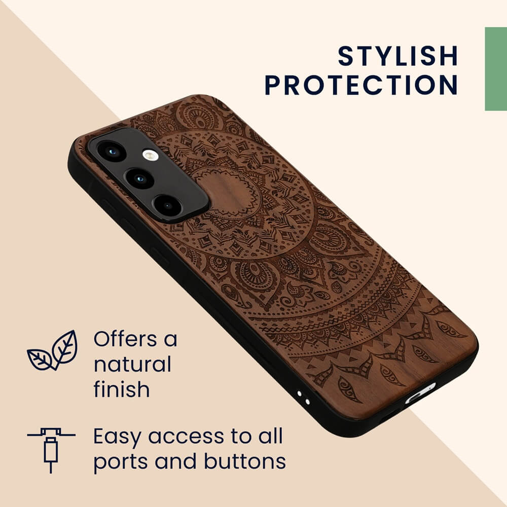 KW Samsung Galaxy A55 5G Θήκη από Φυσικό Ξύλο - Design Indian Sun - Dark Brown